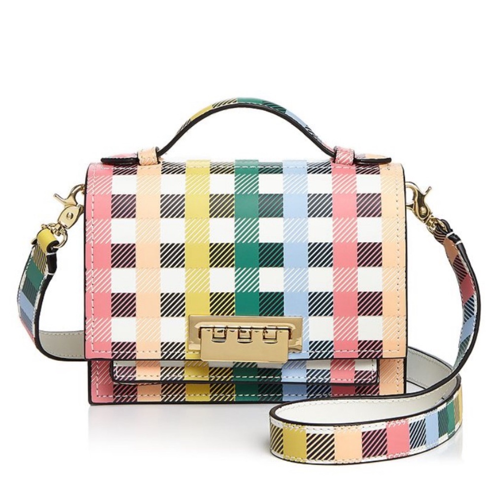 ZAC Zac Posen Earthette Mini Accordion Multicolored Gingham Leather Crossbody